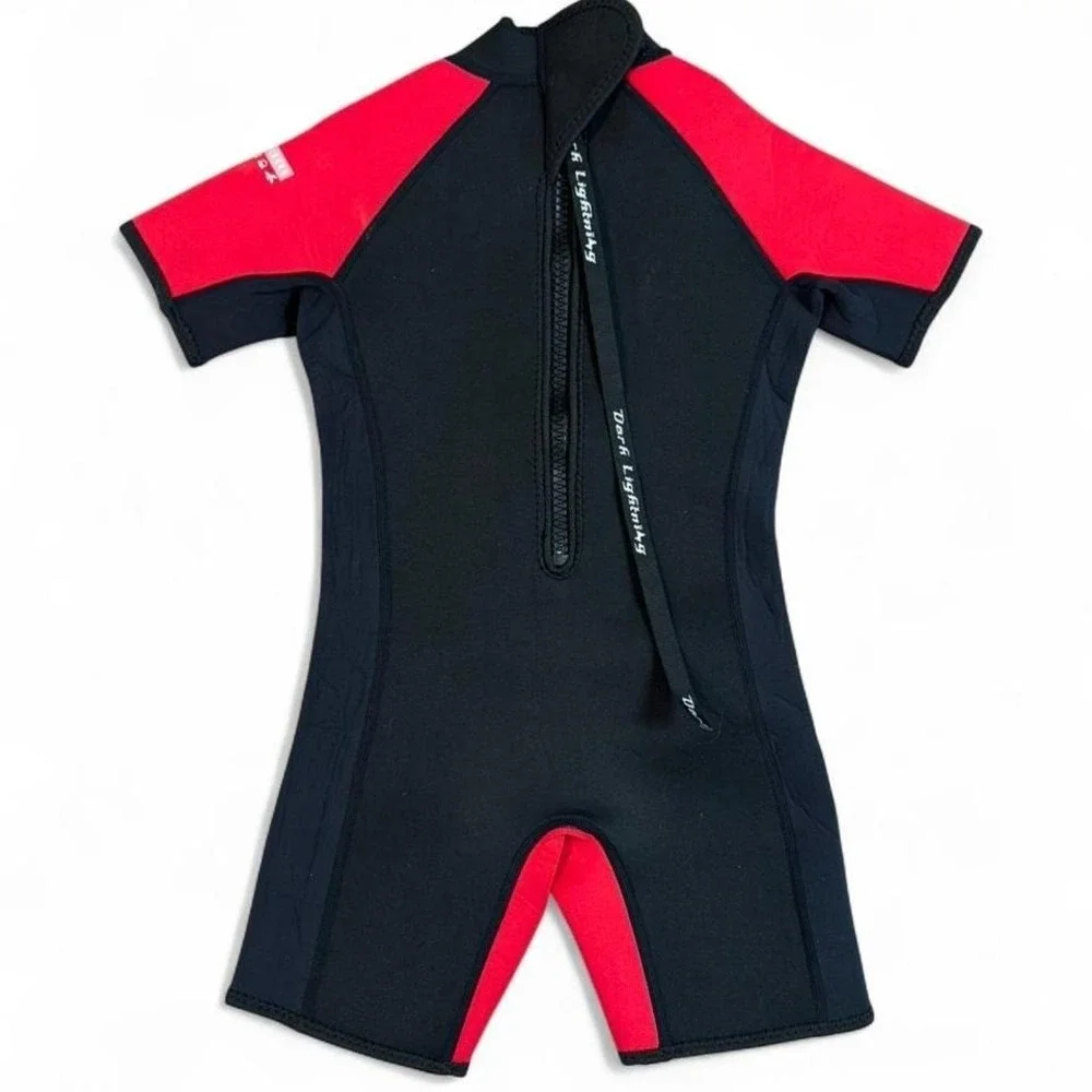 Dark‎ Lightning Youth Shorty Wetsuit Black Red Surf Swim Suit Size S 6–8